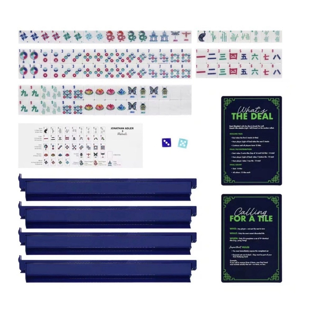 Jonathan Adler Michael's Blue Mahjong Set 160 Tiles 4 Racks Limited Edition NEW
